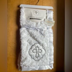 Christening/Baptism Ultra Soft White Fleece Blanket w Cross Meaning Heaven Sent